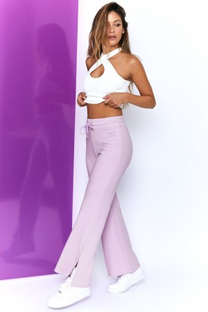 Oh Polly Life Wide Leg Joggers Pants Lilac | UGQV-19053