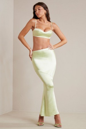 Oh Polly Marisol Bias Cut Satin Maxi Skirt Skirts Lime | SNIR-52084