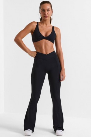 Oh Polly Match Cross Waistband Flare Pocket Leggings Gym Leggings Black | DOPX-20963