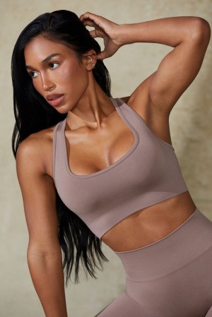 Oh Polly Mindset Cut Out Define Luxe Sports Bra Sports Bras Mocha | KFBE-92836