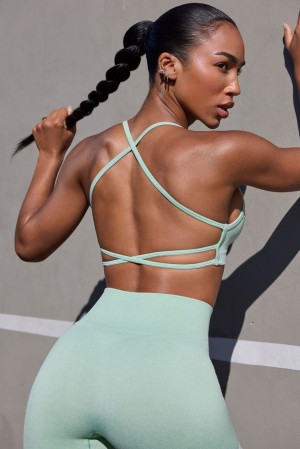 Oh Polly Movement Super Sculpt Seamless Open Back Sports Bra Sports Bras Pistachio | HLRZ-52843