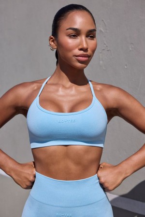 Oh Polly Movement Super Sculpt Seamless Open Back Sports Bra Sports Bras Sky Blue | WCSH-09658