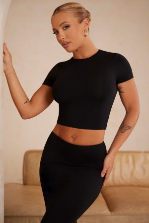 Oh Polly Myaree Cap Sleeve Crop Top Womens Tops Black | LSUC-87596