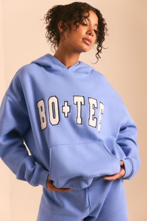 Oh Polly Off Duty Oversized Hoodie Sweatshirts Cerulean Blue | SIJC-01482