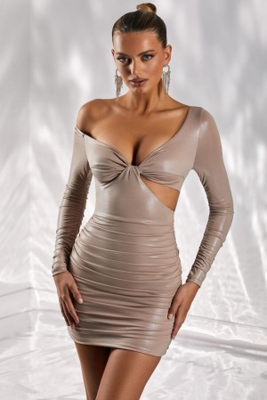 Oh Polly Perfect For Me Cut Out Mini Dress Mini Dress Taupe | YVRF-86739