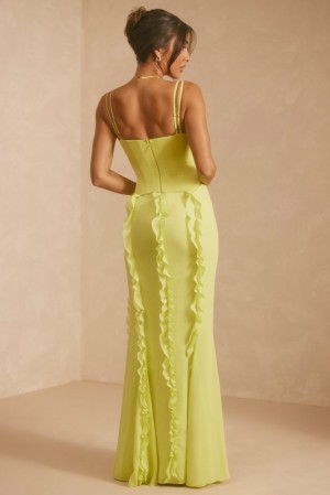 Oh Polly Perrine Corset Frill Skirt Maxi Dress Maxi Dress Lime Green | VASY-42758