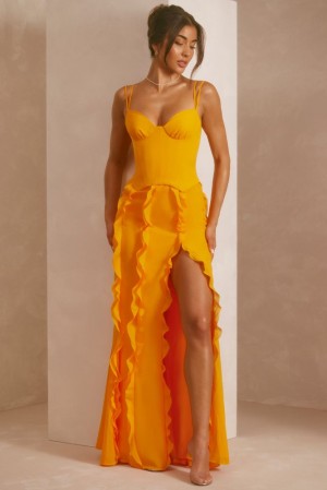 Oh Polly Perrine Corset Frill Skirt Maxi Dress Maxi Dress Tangerine | IHFY-71328