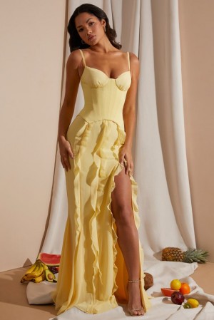 Oh Polly Perrine Corset Frill Skirt Maxi Dress Maxi Dress Yellow | VFKZ-51682