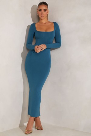 Oh Polly Peyton Long Sleeve Maxi Dress Maxi Dress Teal | JBCN-93812