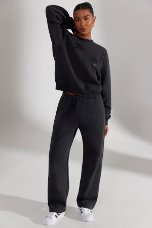 Oh Polly Principal Wide Leg Joggers Tracksuits Washed Black | LGYP-82736