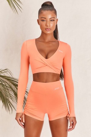 Oh Polly Progress Slinky Long Sleeve Crop Top Bo+Tee Tops Orange | UNJS-47690