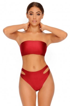 Oh Polly Read My Hips High Waist Bikini Bottoms Bikini Bottoms Red | XDCR-13729