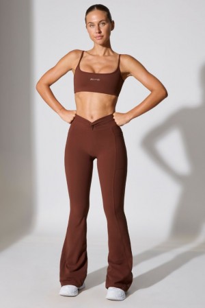 Oh Polly Realign Petite Twist Waist Flare Leggings Leggings Chocolate | NBOI-35718