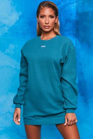 Oh Polly Recover Ribbed Longline Sweatshirt Sweatshirts Teal | HWCF-13948