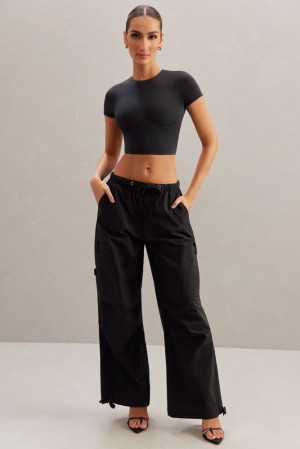 Oh Polly Rori Petite Wide Leg Cargo Trousers Women's Trousers Black | KRGS-94061