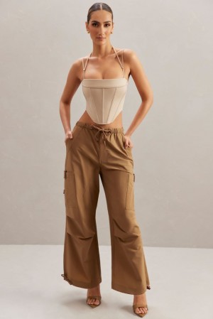 Oh Polly Rori Petite Wide Leg Cargo Trousers Women's Trousers Tan | KCEU-56102