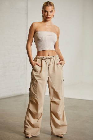 Oh Polly Rori Wide Leg Cargo Trousers Women's Trousers Beige | EJAB-67105