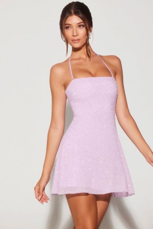 Oh Polly Salerno Embellished Multi Wear A-Line Mini Dress Mini Dress Lilac | BEAF-84105