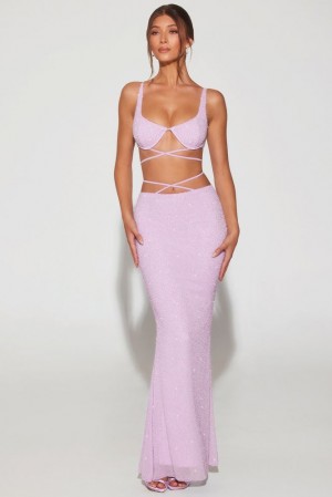 Oh Polly Sardinia Embellished Strappy Maxi Skirt Skirts Lilac | OYDV-14957