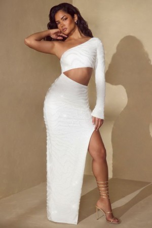 Oh Polly Seren Single Sleeve Cut Out Maxi Dress Maxi Dress Off White | RMNU-51476