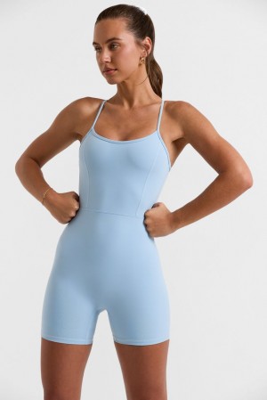 Oh Polly Serve Scoop Neckline Open Back Unitard Bo+Tee Unitards Ice Blue | PFCW-42056