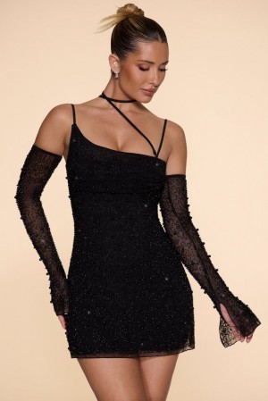 Oh Polly Soho Embellished Asymmetric Corset Mini Dress Mini Dress Black | KFIE-06942