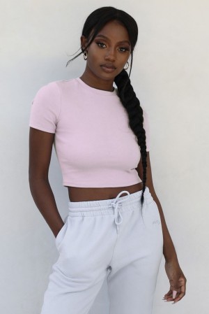 Oh Polly Staple Short Sleeve Crop Top Loungewear And Home Pink | IRVC-09243