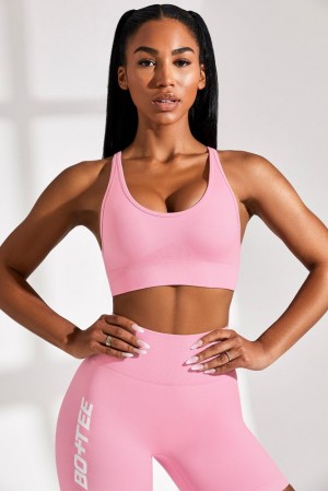 Oh Polly Strength Plunge Neckline Sports Bra Sports Bras Pink | YWMT-25019