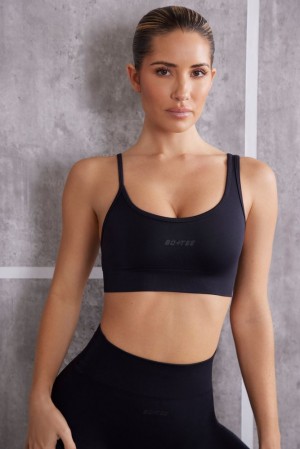 Oh Polly Stretch Asymmetric Sports Bra Sports Bras Jet Black | SHKW-81740