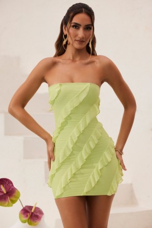 Oh Polly Tatiana Bandeau Ruffle Detail Mini Dress Mini Dress Lime Green | RFHZ-08341