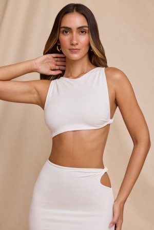 Oh Polly Tatum High Neck Twist Crop Top Womens Tops White | RHIB-53079