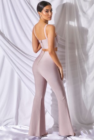 Oh Polly Too Good For You Petite High Waisted Bandage Flare Trousers Women's Trousers Mauve | YQPD-96520