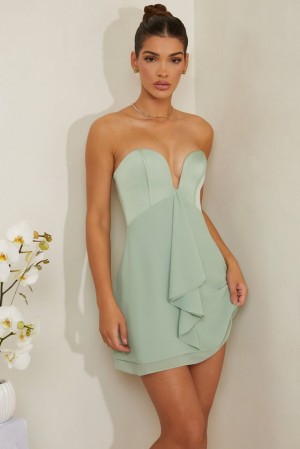 Oh Polly Tove Strapless Plunge Neck Corset Mini Dress Mini Dress Sage | BIEU-60184