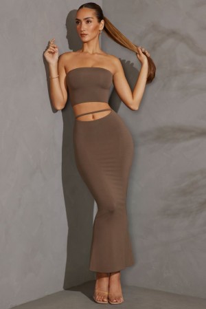 Oh Polly Yesenia Cut Out Maxi Skirt Skirts Taupe | GUYC-19724