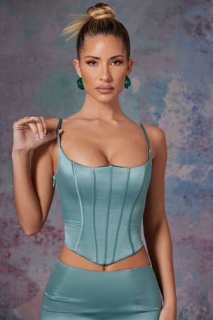 Oh Polly Zella Push Up Full Length Corset Womens Tops Light Teal | UPFS-69451