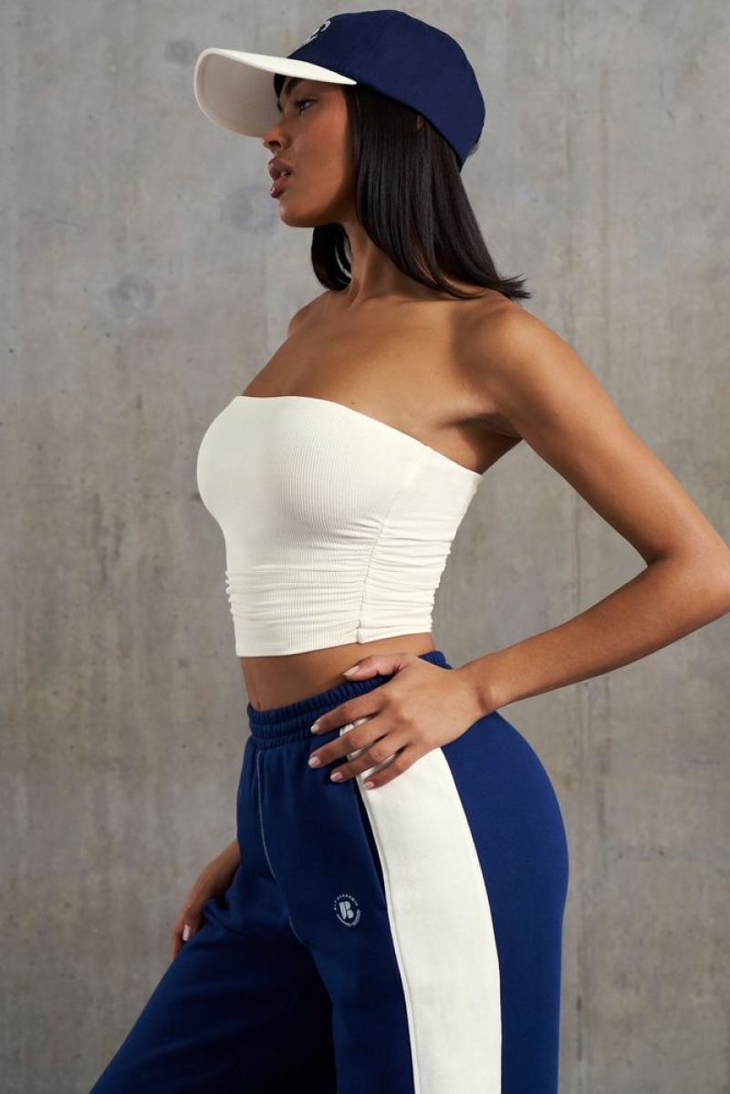 Oh Polly Ability Soft Rib Ruched Bandeau Top Bo+Tee Tops White | XRFV-83256