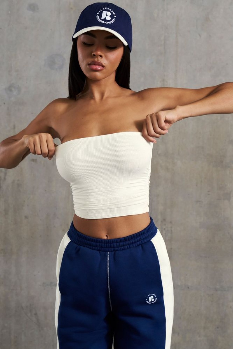 Oh Polly Ability Soft Rib Ruched Bandeau Top Bo+Tee Tops White | XRFV-83256