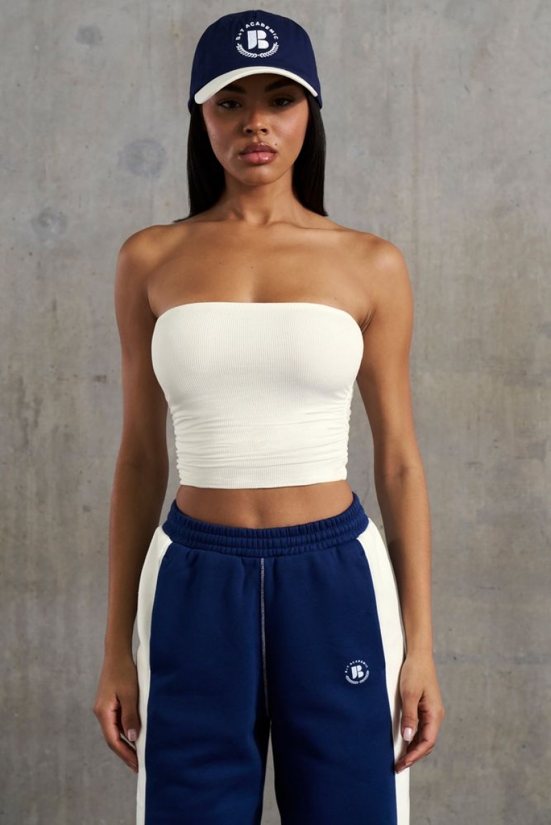 Oh Polly Ability Soft Rib Ruched Bandeau Top Bo+Tee Tops White | XRFV-83256