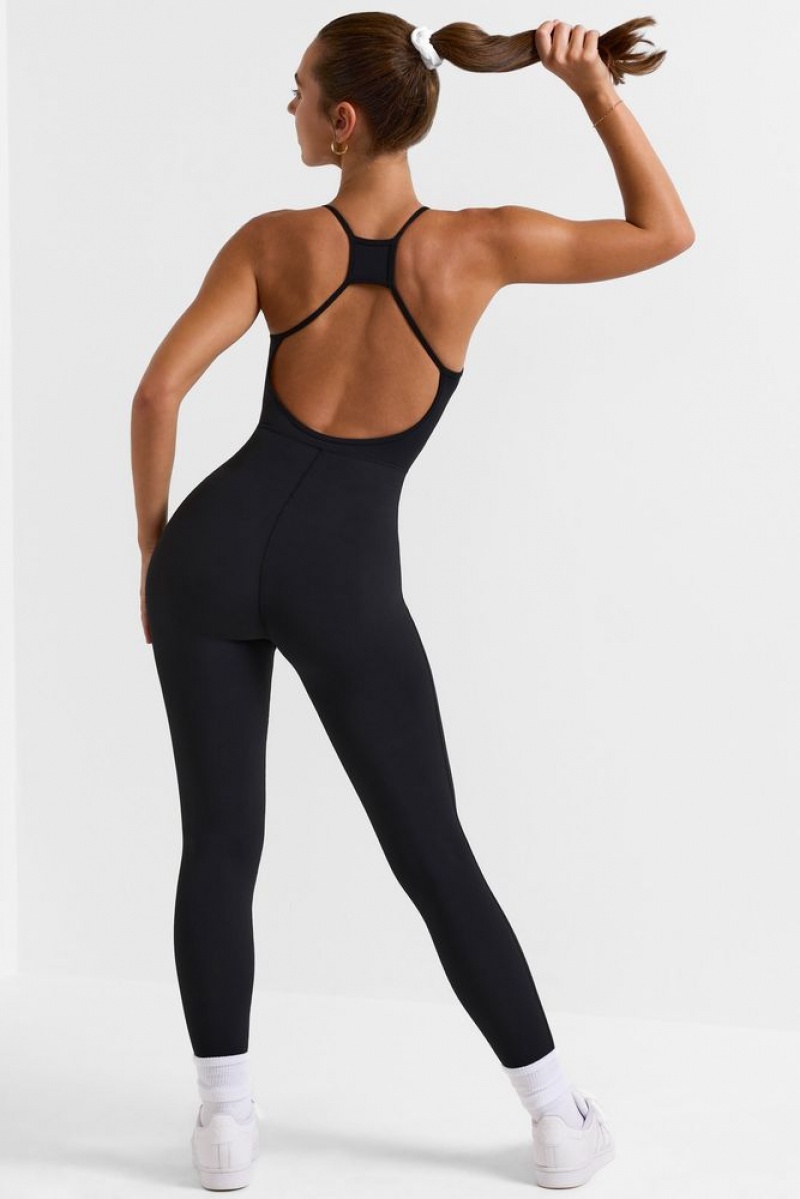 Oh Polly Ace Petite Open Back Full Length Unitard Bo+Tee Unitards Black | BJAL-59487