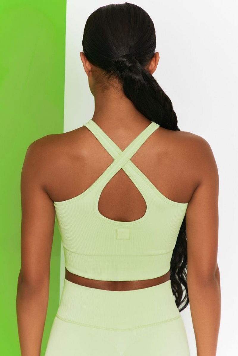 Oh Polly Adapt Ribbed Halter Crop Top Bo+Tee Tops Lime | ZAUB-46715