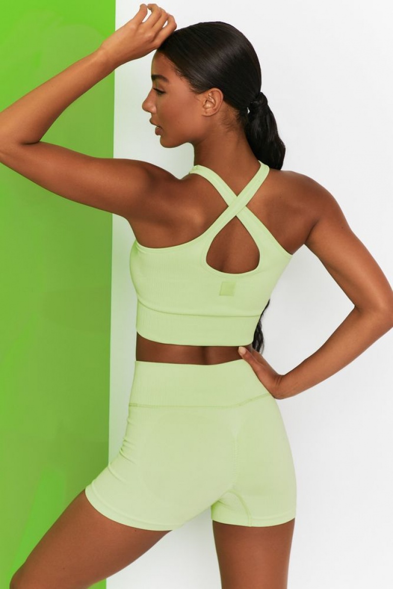 Oh Polly Adapt Ribbed Halter Crop Top Bo+Tee Tops Lime | ZAUB-46715