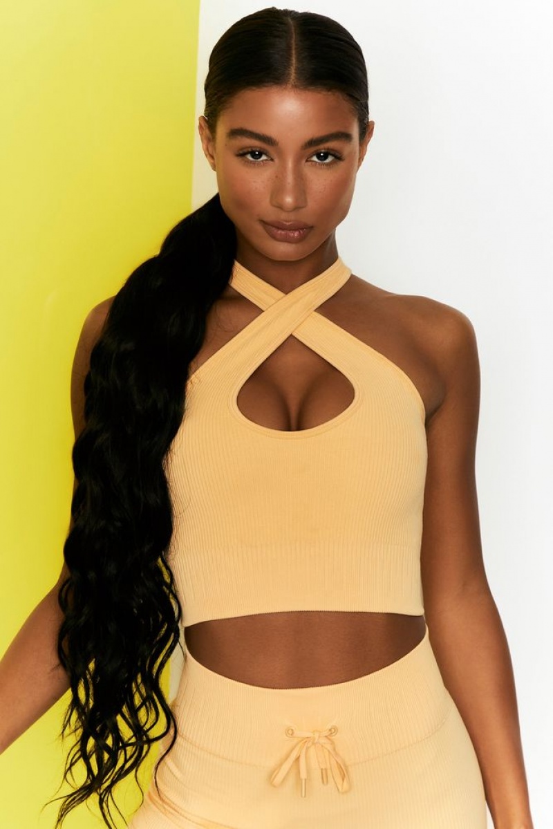 Oh Polly Adapt Ribbed Halter Crop Top Bo+Tee Tops Yellow | KFTX-06528