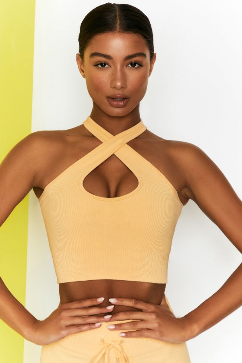 Oh Polly Adapt Ribbed Halter Crop Top Bo+Tee Tops Yellow | KFTX-06528