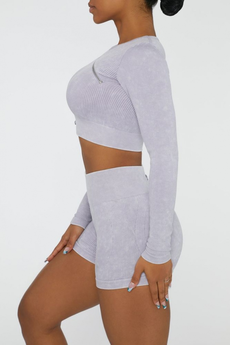 Oh Polly Agile Long Sleeve High Neck Zip Crop Top Bo+Tee Tops Lilac | XKCG-75102