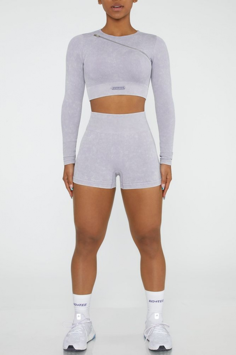 Oh Polly Agile Long Sleeve High Neck Zip Crop Top Bo+Tee Tops Lilac | XKCG-75102