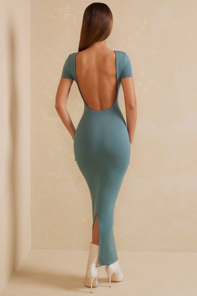 Oh Polly Alira Cap Sleeve Open Back Maxi Dress Maxi Dress Teal | JHFE-34581