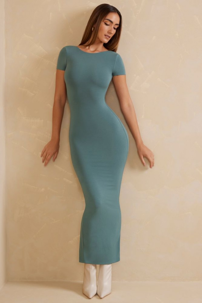 Oh Polly Alira Cap Sleeve Open Back Maxi Dress Maxi Dress Teal | JHFE-34581