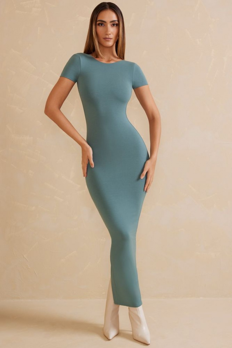 Oh Polly Alira Cap Sleeve Open Back Maxi Dress Maxi Dress Teal | JHFE-34581