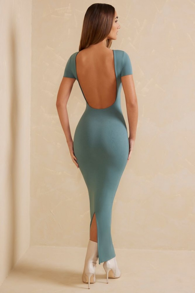 Oh Polly Alira Cap Sleeve Open Back Maxi Dress Maxi Dress Teal | JHFE-34581