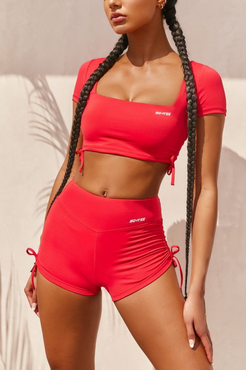 Oh Polly Ambition Slinky Cut Out Crop Top Bo+Tee Tops Red | TEDQ-57019